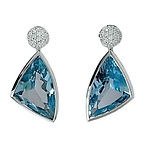 9Ct White Gold Studs Earrings With Blue Topaz And Diamonds