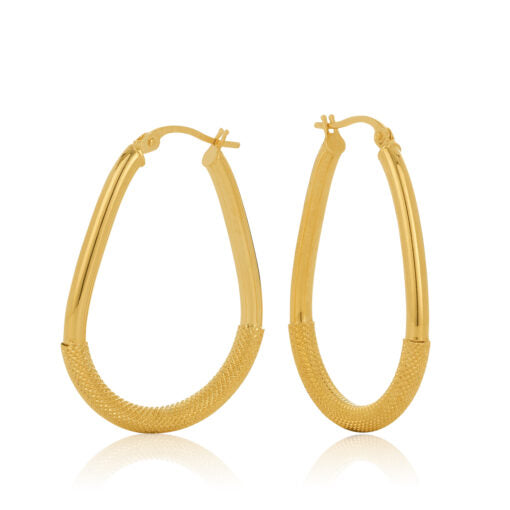 9Y Round Tube Pattern Centered 20mm Oval Hoop Earring