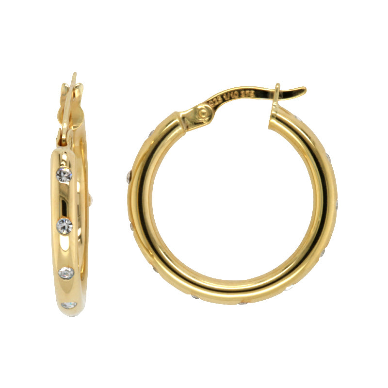 9 Carat Yellow Gold Silver Filled Cubic Zirconia Hoop Earrings