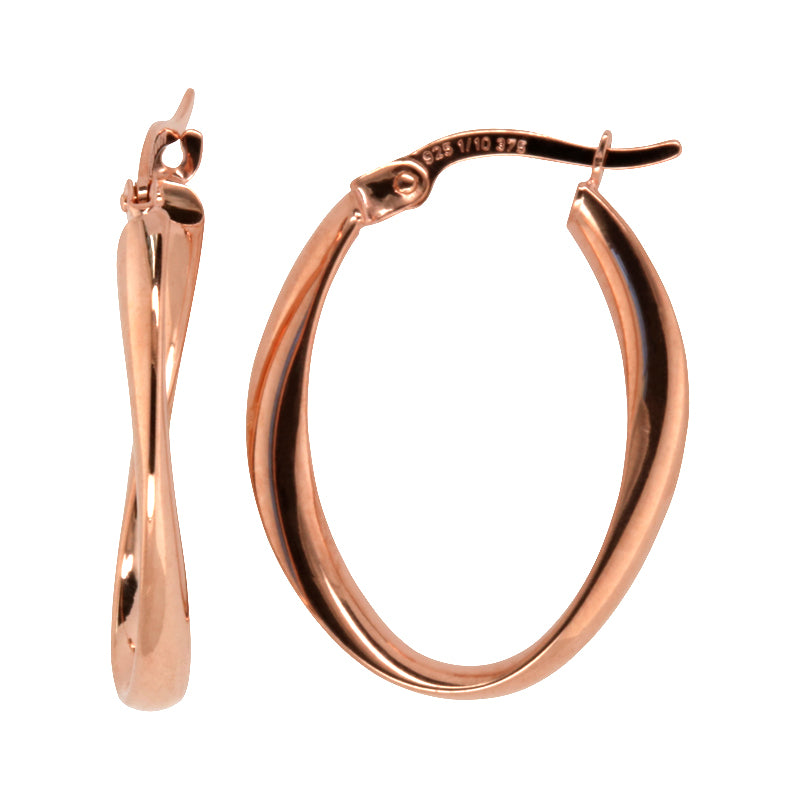 9Carat Rose Gold Silver Bonded Oval Twist Hoops