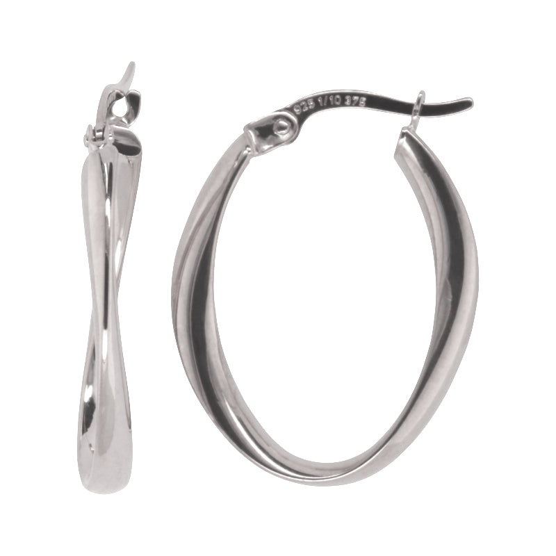 9Carat White Gold Silver Bonded Oval Twist Hoops