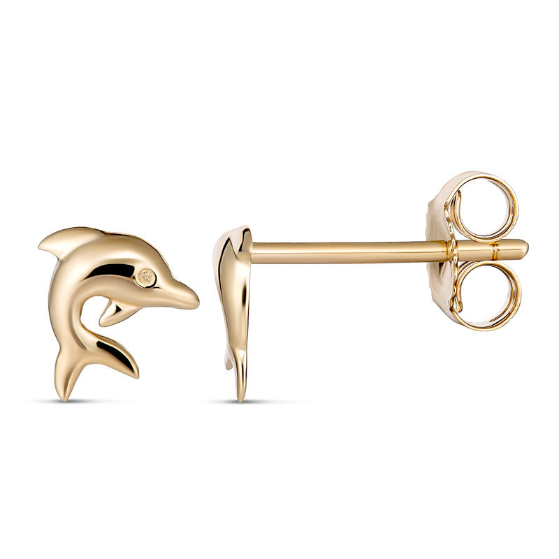9 Carat Yellow Gold Dolphin Stud Earrings