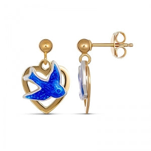 9Ct Yellow Gold Drop Blue Bird Stud Earrings