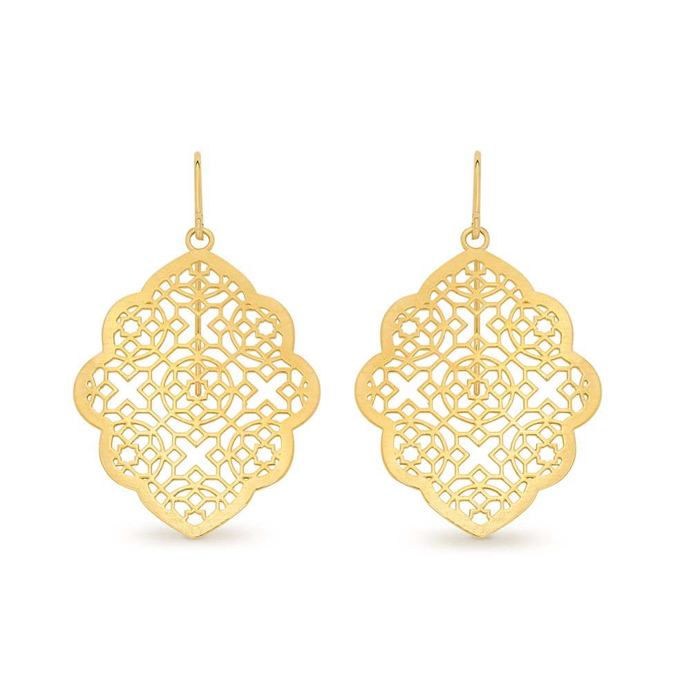 9Ct Yellow Gold Fancy Cut Out Desighn Drop Hooks Xmas23 1103