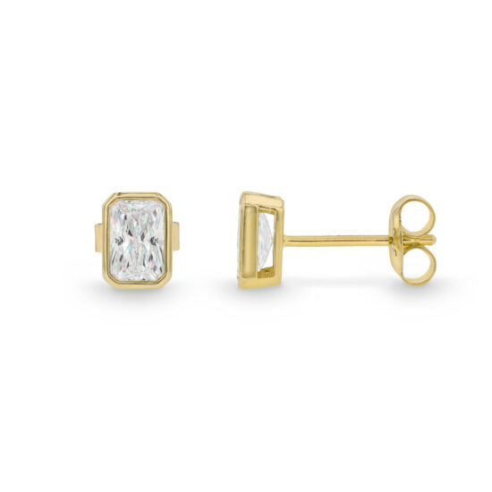 Evergem 9Ct Yg Emerald Cut Bezel Set Studs