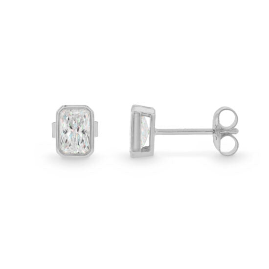 Evergem 9Ct Wg Emerald Cut Bezel Set Studs