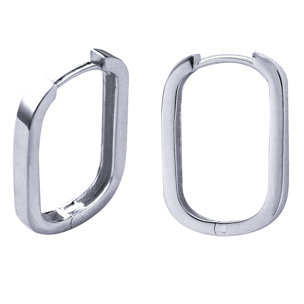 WHITE 9CT RECTANGULAR HUGGIE EARRINGS