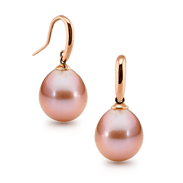 9Ct Rose Gold Pink Edison Pearls Hook Earrings