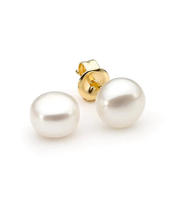 9Ct Yg White Button 12-12.5Mm Fwp Studs