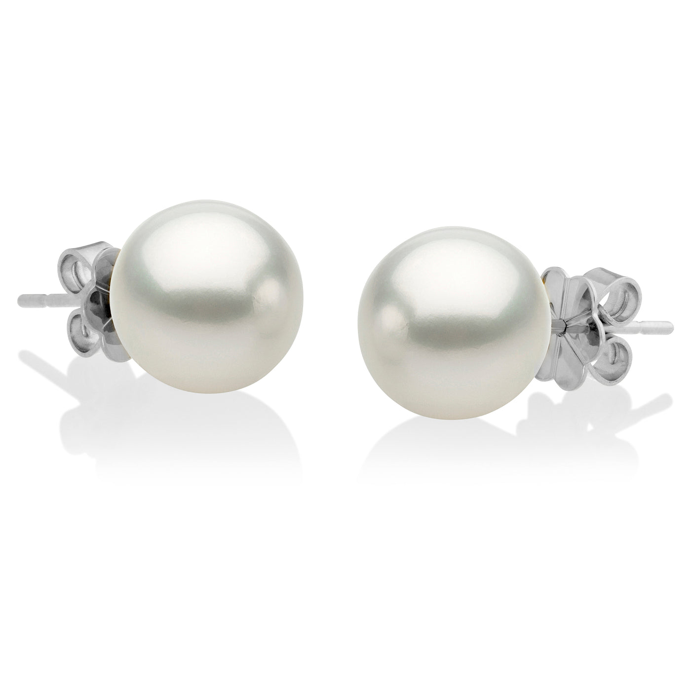 18Ct White Gold 9Mm White Round South Sea Pearl Studs