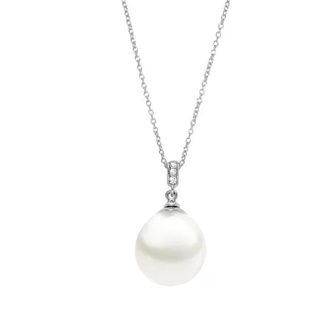 Silver White Diamonds 10Mm South Sea Pearl Pendant