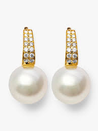 18Ct Yellow Gold White Diamonds H/Si1 0.22Ct South Sea Pearl 10Mm Earrings