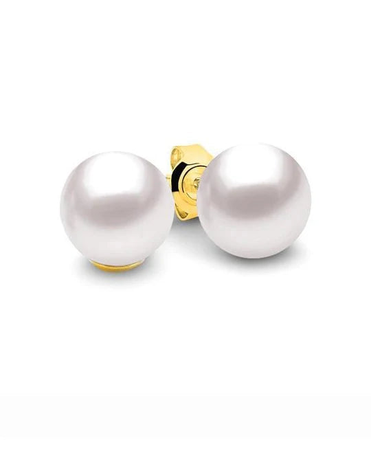 804 - 9Ct Yg White Round Fwp 8-8.5Mm Studs