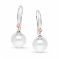 9Ct White Gold Pink Diamond& South Sea Pearl Earrings