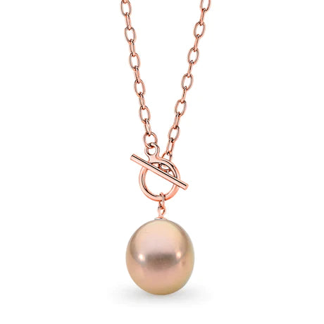 Sterling Silver Rose Gold Plated Pink Edison 13Mm Pearl Toggle 45Cm Necklace