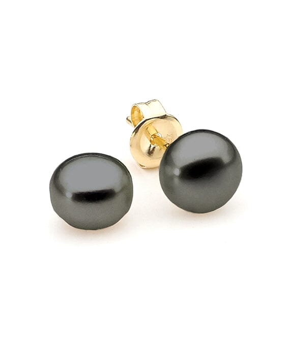 9Ct Yg Black Fwp 8Mm Button Studs