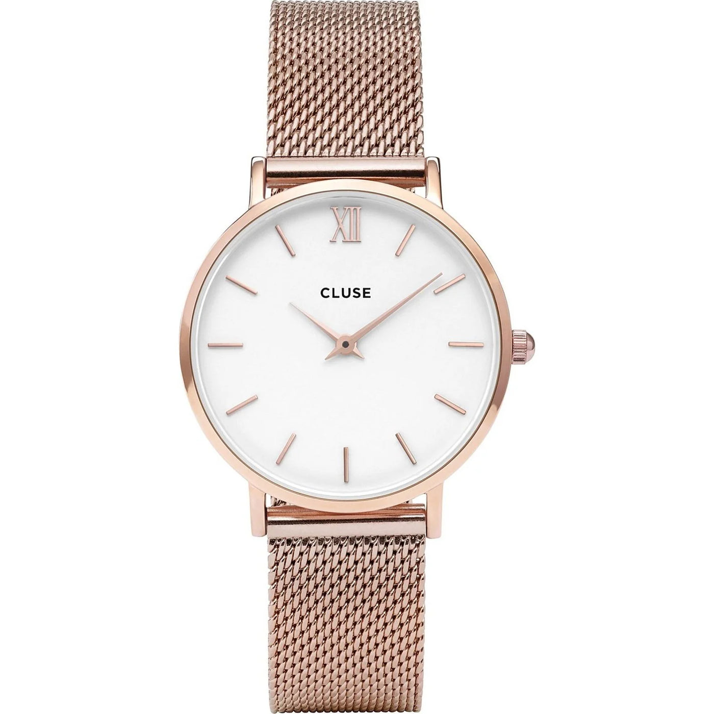 Cluse Minuit Mesh Rose Gold/Whte Dial Analoque Quartz Watch