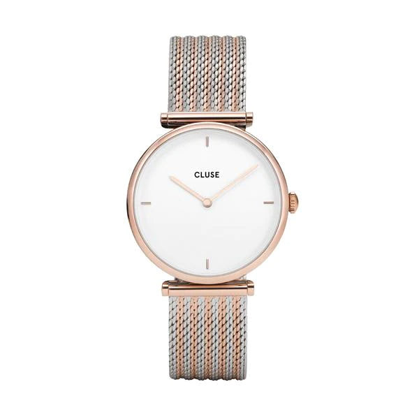 Cluse Triomphe Rose Gold Bicolour Mesh Analoque Quartz Watch