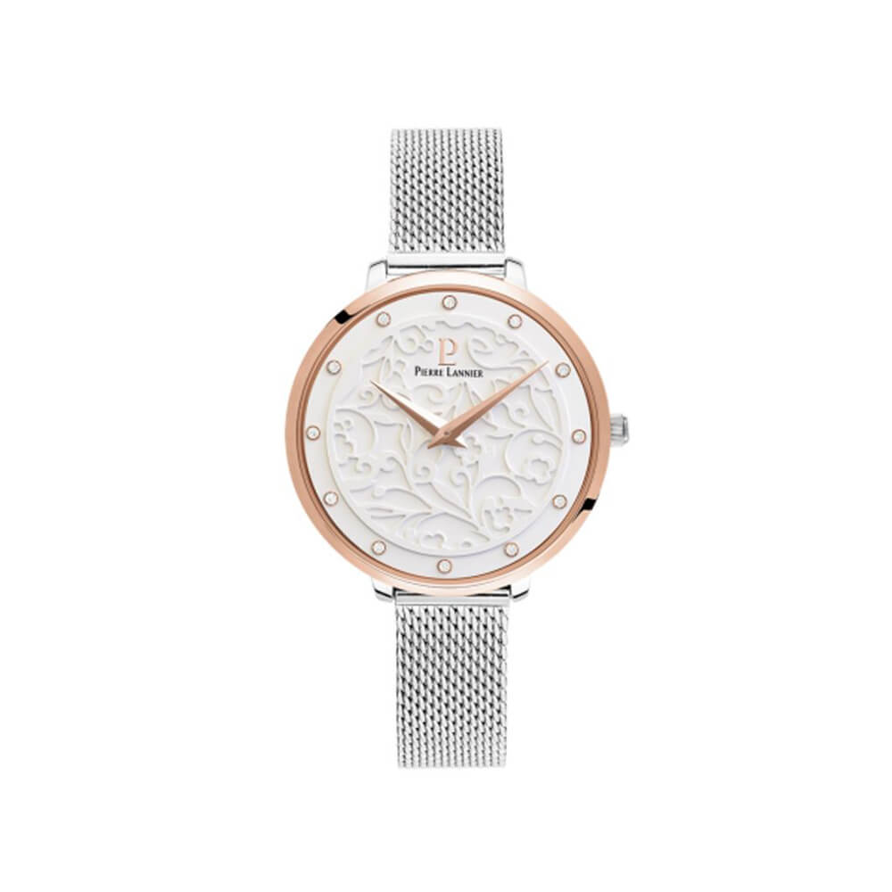 Pierre Lannier Eolia Rose Gold White /Sil Mesh Watch