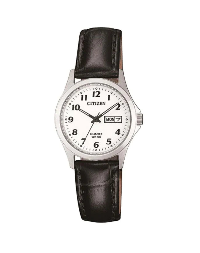 Citizen Ladies Analoque Quartz Watch Black Leather Strap 50Wr