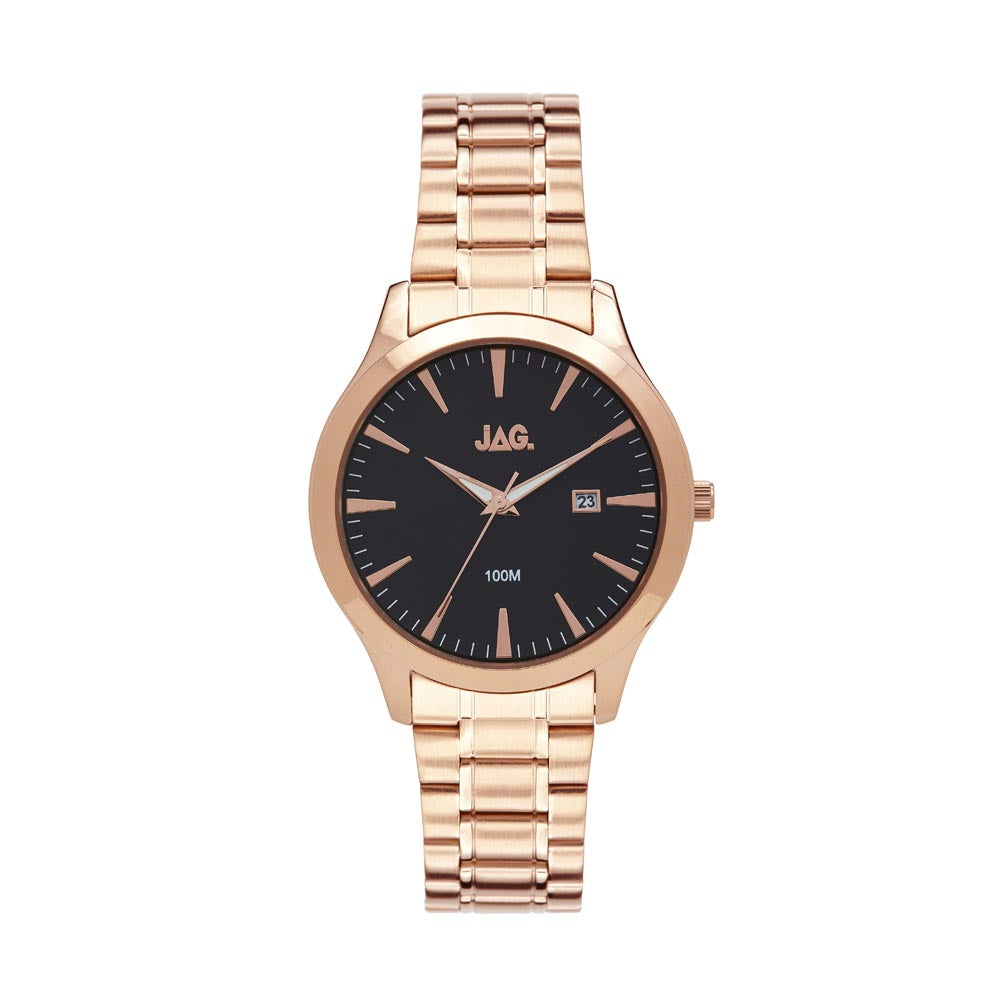 Jag Danii Rose Gold Plated Black Dial Quartz Watch