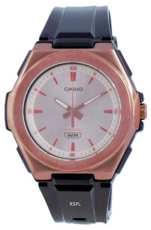 Casio Ladies Analogue Rose Gold Bezel Black Band Watch