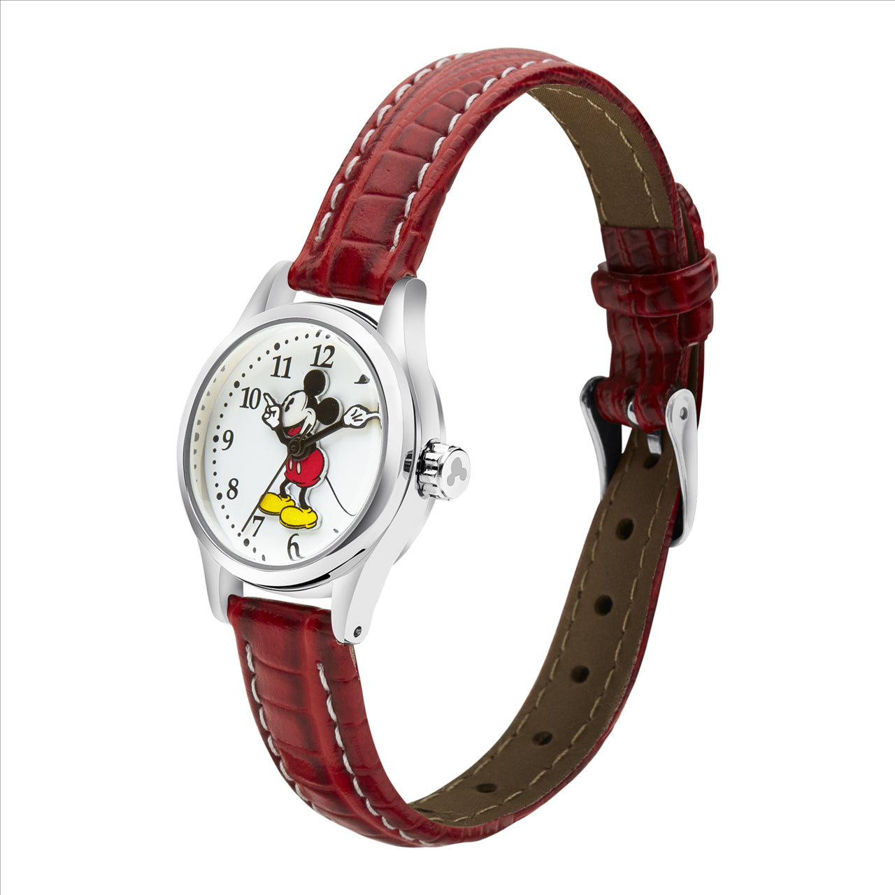 Mickey Quartz Watcxh With Red Croco Strap