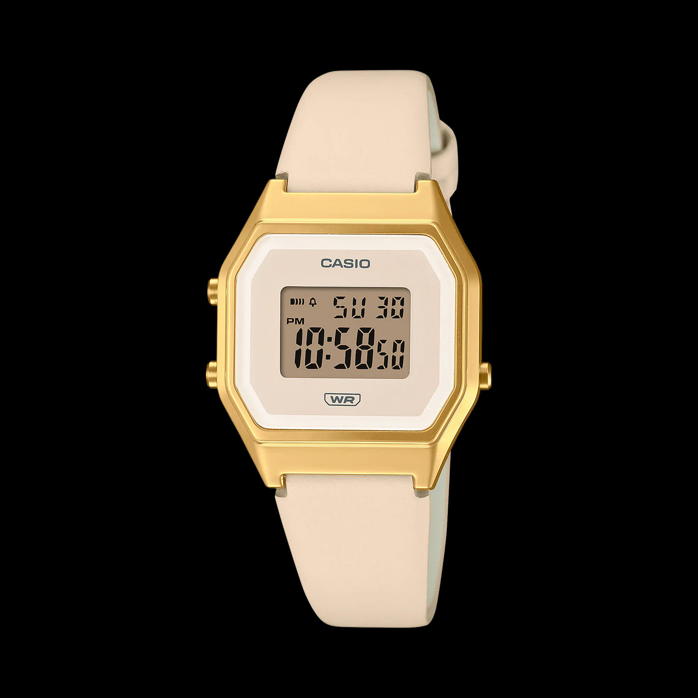 Casio Ladies Digital Gold Trim Off White Leather