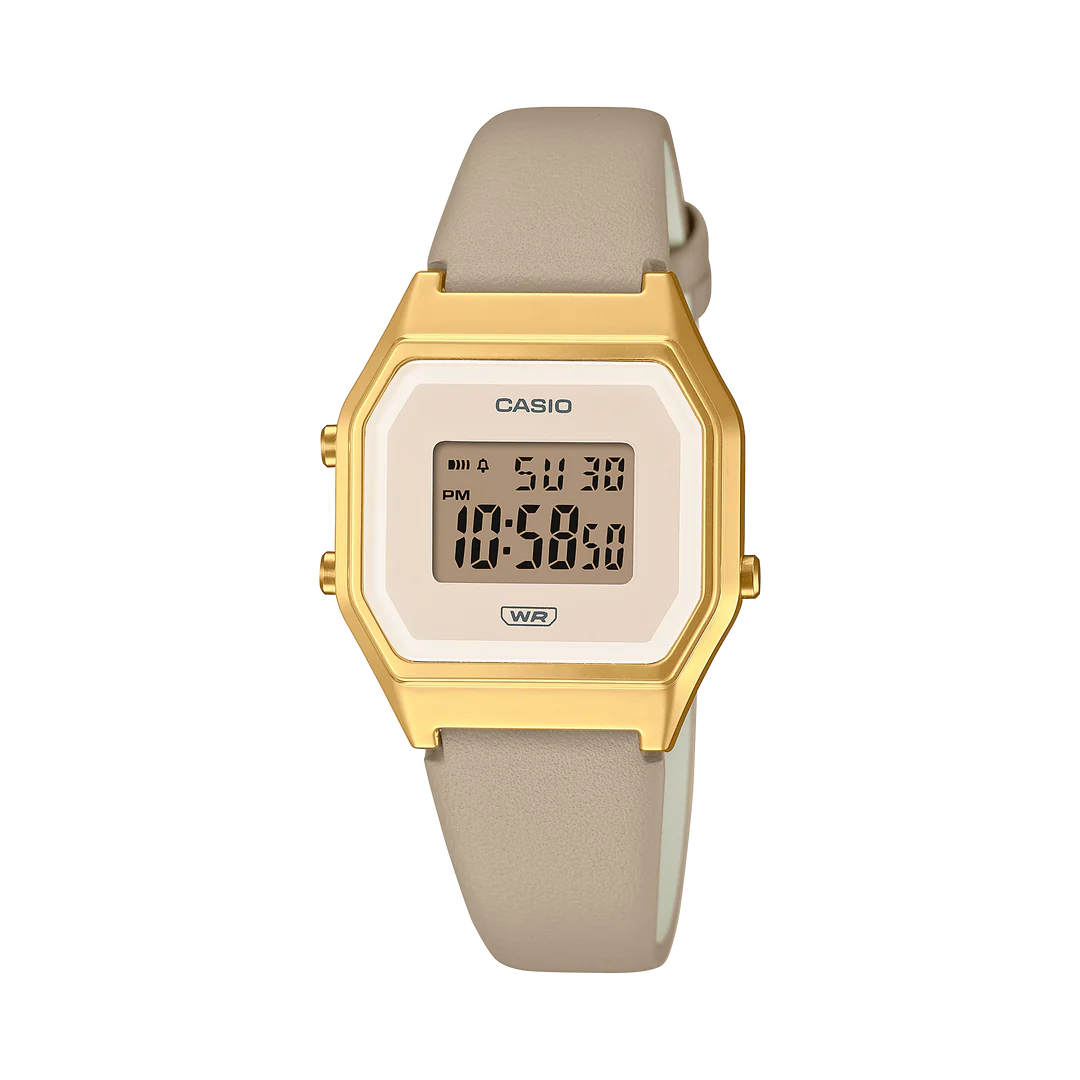 Casio Casio Ladies Digital Stop Watch Gold Trim Light Brown Leather ...