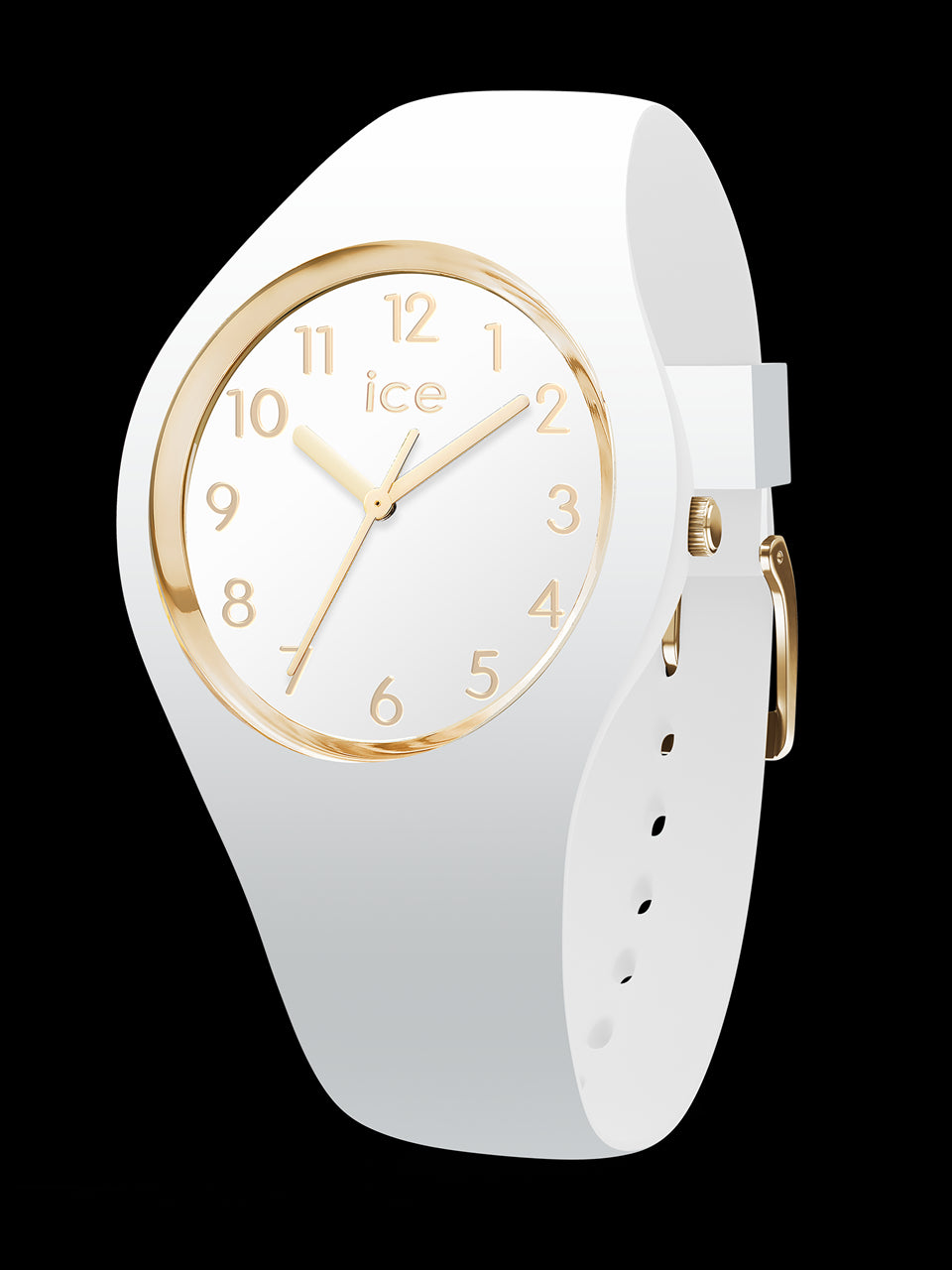 Ice Glam Gold Case White Silicone Strap Quartz Watch