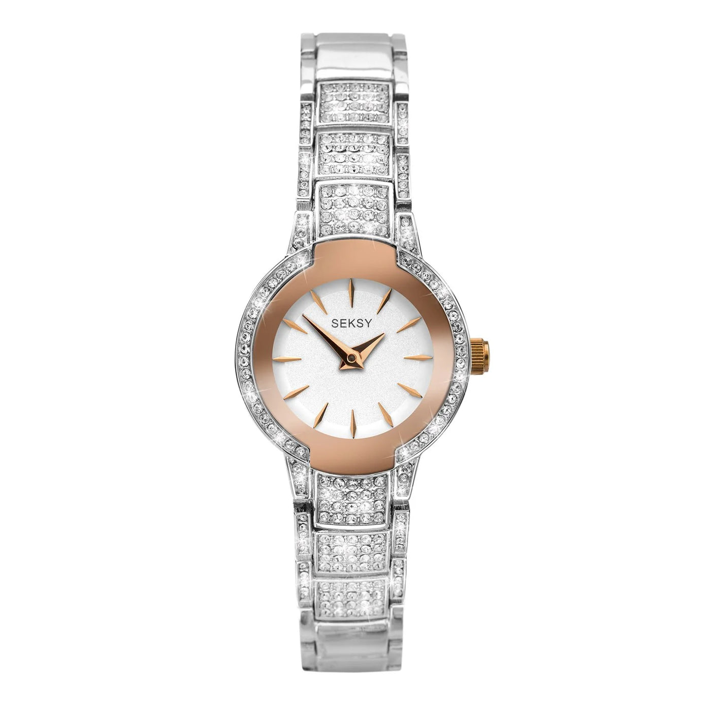 Sekonda 2Tone Stone Case Whte Dial Silver Crystal Bracelet Watch