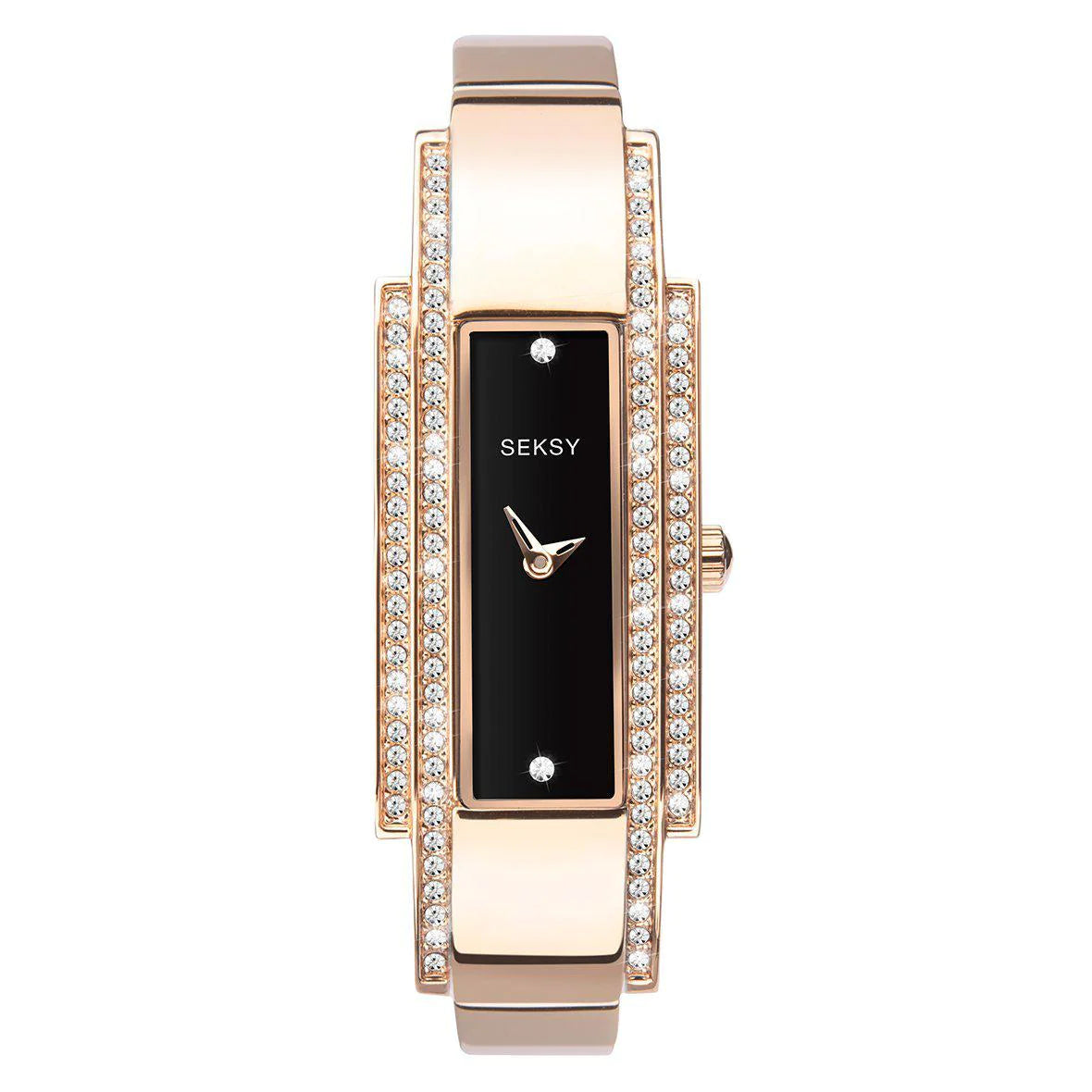 Sekonda Black Dial Rose Gold Plated Crystal Analoque Quartz Watch