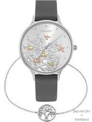 Englelsruffer Tree Of Life Ss Leather Watch &Bracelet Set