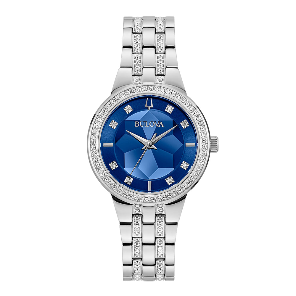 Bulova Classic Wr Watch Blue Dial Crystal Bezel Ladies Dress Watch