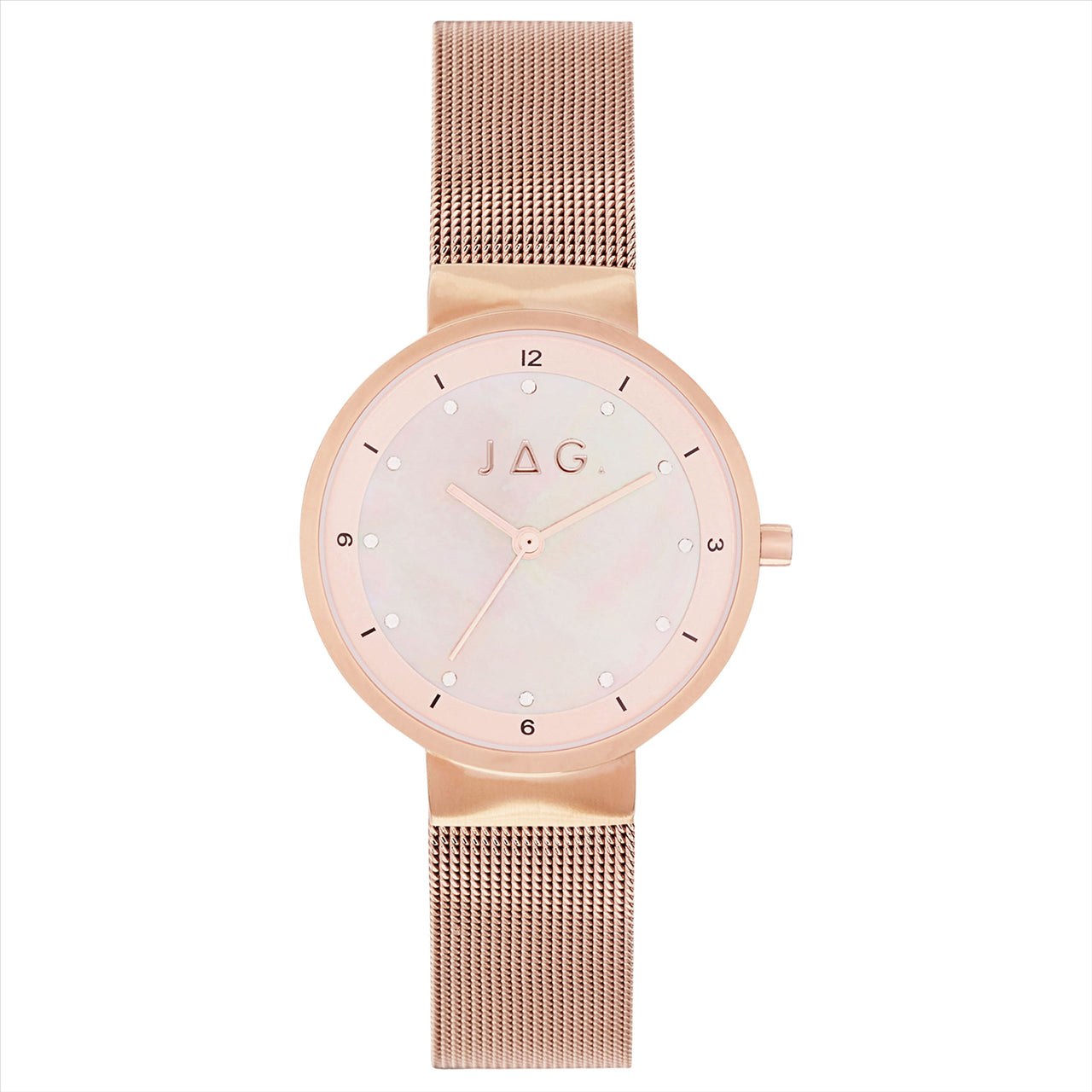 Jag Kristal Rose Gold Mop Dial 31Mm Rg Mesh Strap Analoque Quartz Watch