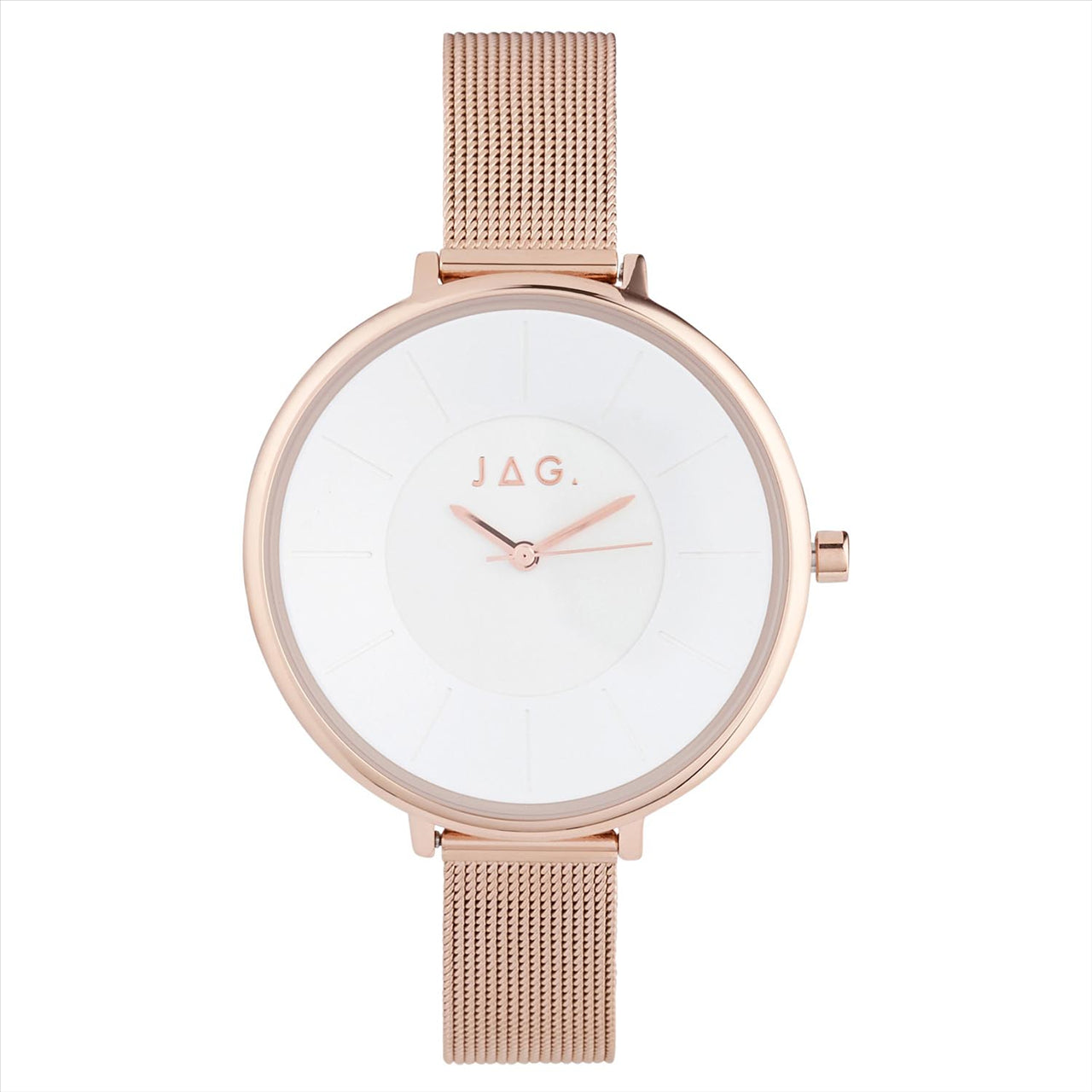 Jag Rose Gold Mesh Strap Ella Whte Dial Iprg 38Mm Analoque Quartz Watch