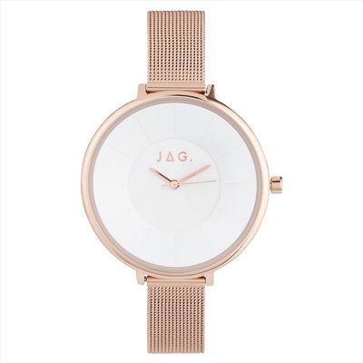 Jag Rose Gold Mesh Strap Ella Whte Dial Iprg 38Mm Analoque Quartz Watch