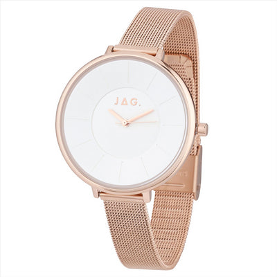 Jag Rose Gold Mesh Strap Ella Whte Dial Iprg 38Mm Analoque Quartz Watch