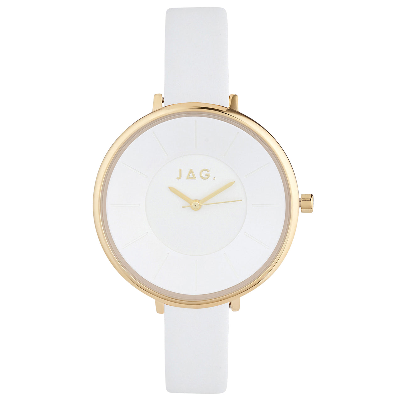 Jag Ella Whte Dial Di Ipg 38Mm Whte Strap Analoque Quartz Watch