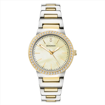 Sekonda Ladies Two Tone Classic Gold Crystal Bezel Ss Di Ss Strp 28Mm