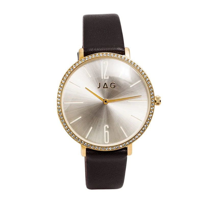Jag Carine Champane Dial 38Mm Black Strap Analoque Quartz Watch