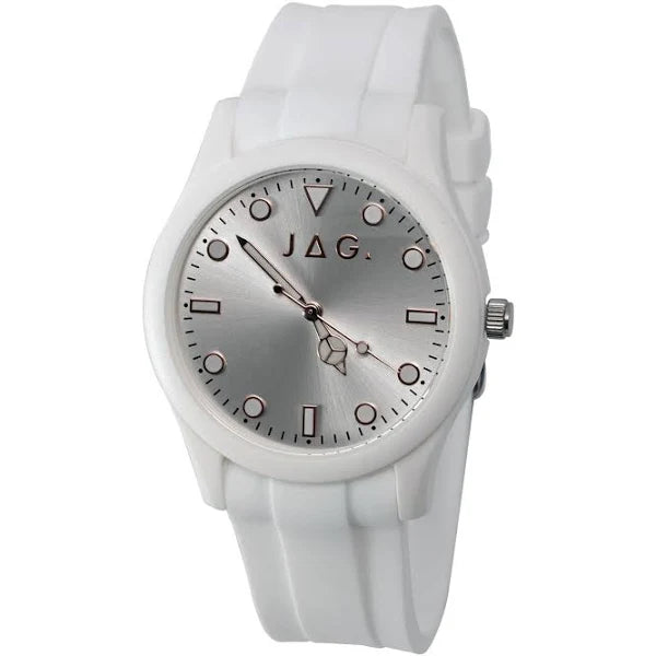 Jag Coogee Whte Dial Silver 38.5Mm White Strap Ladies Analoque Quartz Watch