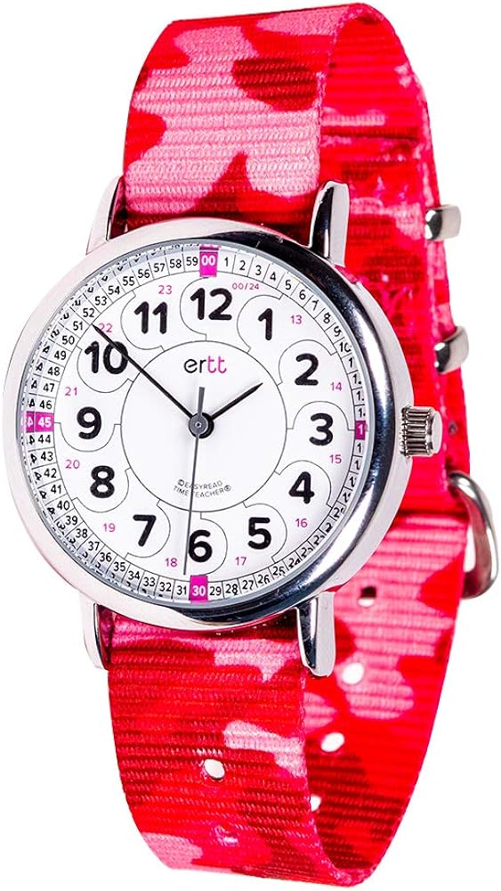 Cactus Pink Camo Washable Strap 24Hr White Face Watch