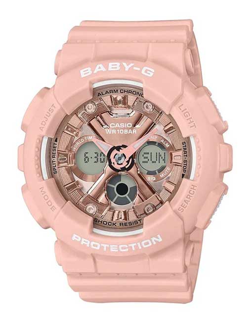 Baby G Duo Alarm 100M Rose Face Pink Resin Band