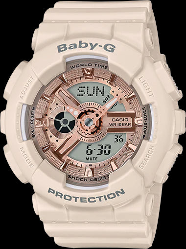 Baby G Duo Pink & Beige W/Time 1/100Sw Alarm 100M Pink Beige Face