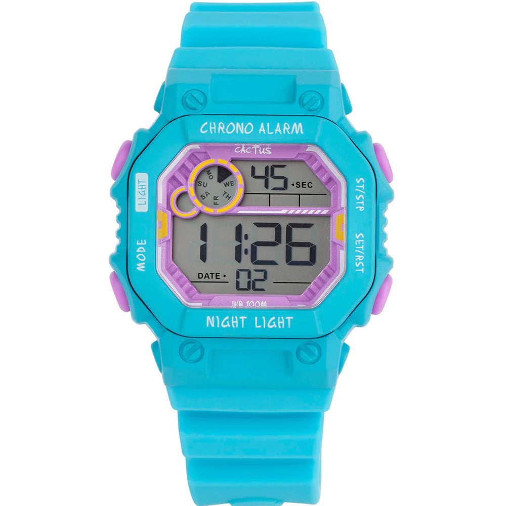 Cactus 100M Multifunction Lcd/Aqua Silicone Band