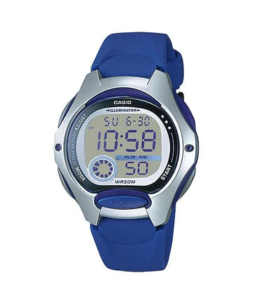 Ladies Mid Size Digital 10Tr Battery 50Mwr S/Steel Rim Blue Resin Band