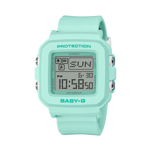 Baby/G Dig Square Face Led W/T S/W Alarm 100Mwr Teal Case & Resin Band