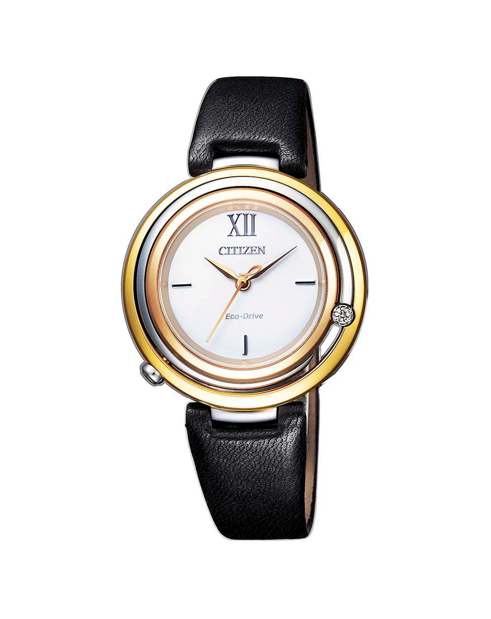 Ladies Eco Drive Watch With Black Leather Band
