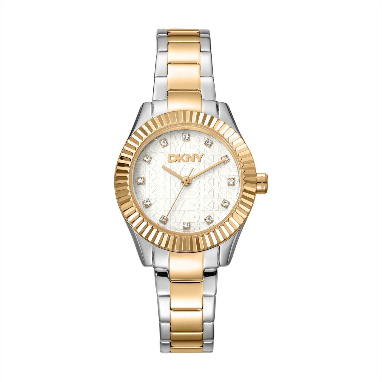DKNY Chambers Glitz Silver Dial Two Tone Bracelet 30Mm